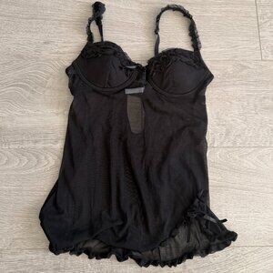 Rampage Black Sheer Babydoll Chemise Lingerie Ruffle Trim S